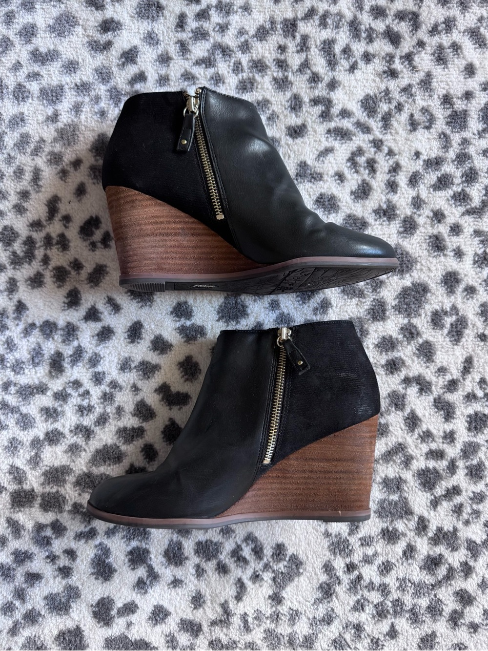 Dr Scholl’s Patch Black Wedge Ankle Boots with Side Zip